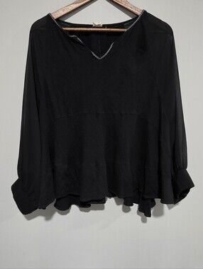 Akemi + Kin Anthropologie Women’s Black Flowing V-Neck Top Sz Xl Blouse Shirt